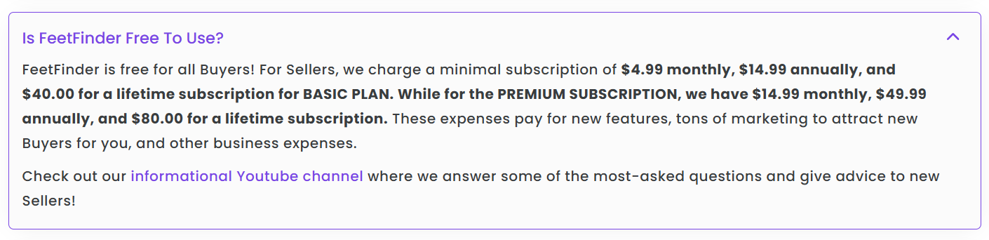 FeetFinder subscription pricing