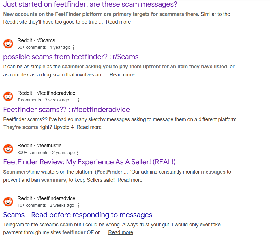 A FeetFinder seller profile card showing niche tags such as boots, dominatrix and fishnet