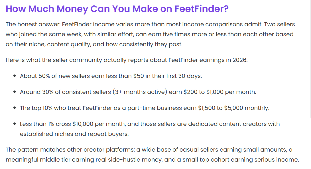 FeetFinder official earnings blog post